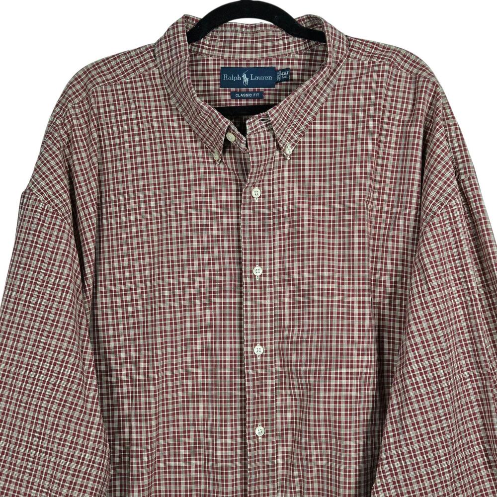 VTG Ralph Lauren Oxford Shirt Mens 4XLT Red Tan Plaid Classic Fit Button Down - Picture 3 of 10